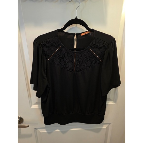 Belldini Tops - belldini xl black blouse with lace and gold toned embellishments short sleeve